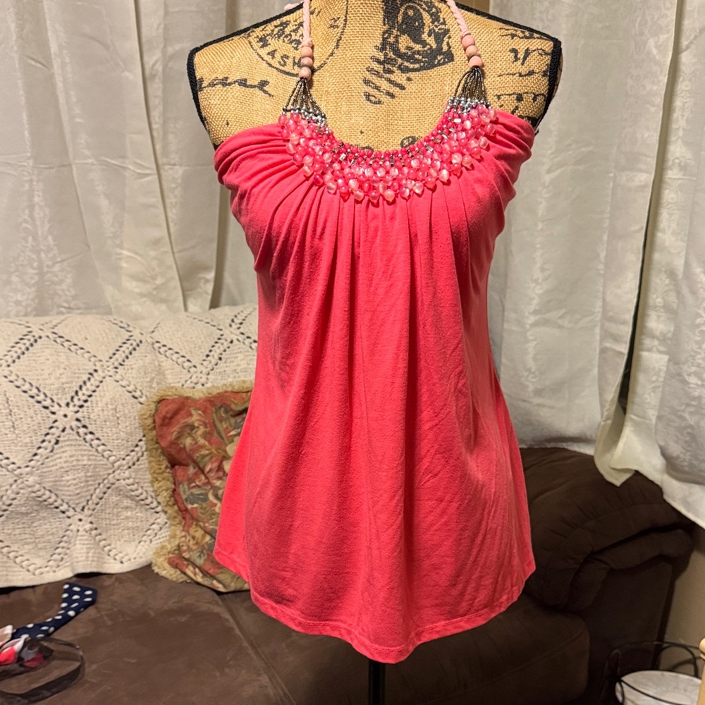 Pink Beaded Halter Top